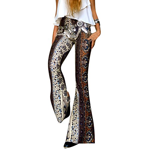 Juleya Damen Schlaghose Bootcut Hose High Wasit Marlenehose Blumen Drucken Schlag Hosen Elegante Freizeithose Festlich Abendmode Partywear von Juleya