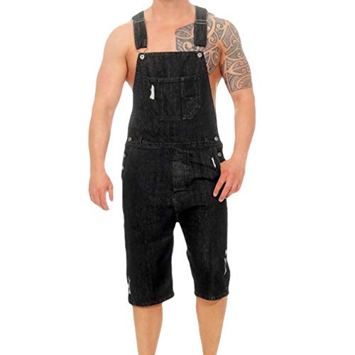 Juleya Herren Retro Short Denim Latzhose Overall Mode Zerrissene Loch Kurze Jeans Overall Einteiliger Overall von Juleya