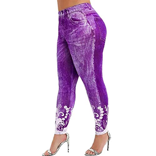 Julhold Damen Digitaldruck Plus Size Jogginghose Yoga Leggings Hüftheben Slim-Fit Schlauch Freizeithose, Hüft Leggings Stretch Hose L-5XL(Lila,5XL) von Julhold