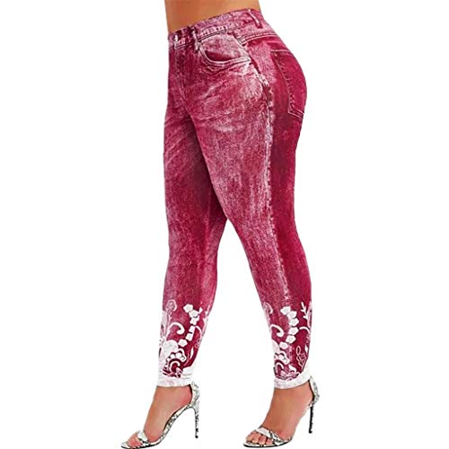 Julhold Damen Digitaldruck Plus Size Jogginghose Yoga Leggings Hüftheben Slim-Fit Schlauch Freizeithose, Hüft Leggings Stretch Hose L-5XL(Rot,5XL) von Julhold