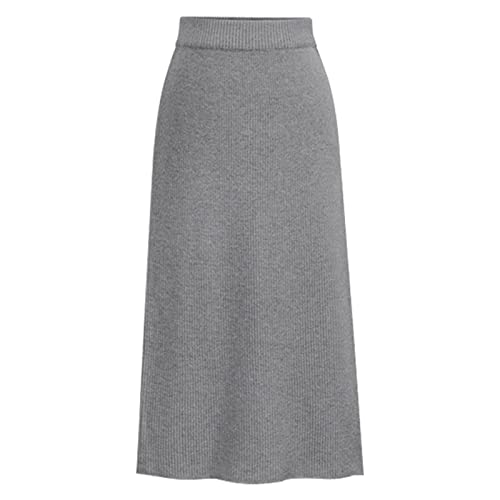 Julhold Damen-Split-Rock, Polyester, Wolle, Wadenrock, solide, hohe Taille, Vintage, elegant, Figurbetonter Midi-Bleistiftrock(Grau,4XL) von Julhold