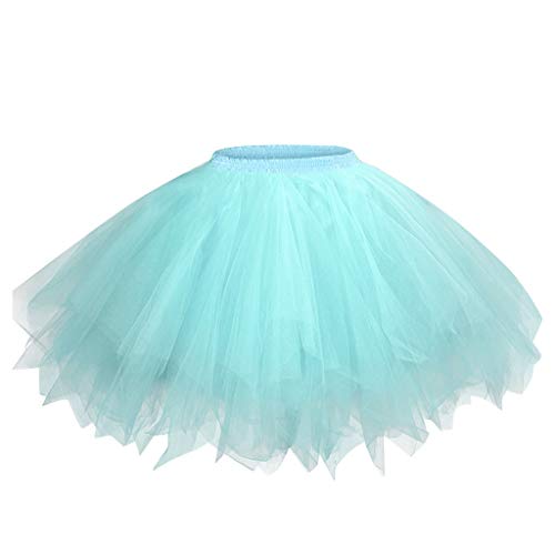 Julhold Mini Tutu Rock Damen Elastische Taille Prinzessin Petticoat Tanzender Rock Mädchen Chiffon Sommer Unterrock(a Hellblau,XXL) von Julhold