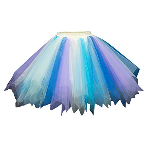 Julhold Mini Tutu Rock Damen Elastische Taille Prinzessin Petticoat Tanzender Rock Mädchen Chiffon Sommer Unterrock(b Blau,XL) von Julhold