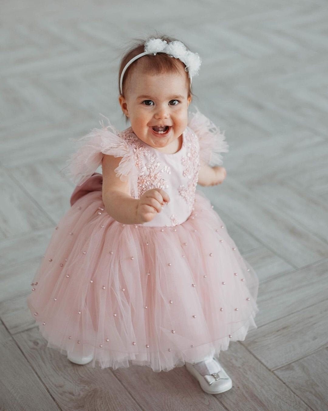 Baby Mädchen Kleid, Party Erster Geburtstag 1. Kleid Blush von JuliAnnaDress