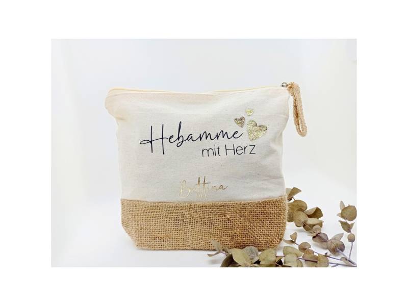 Kosmetiktasche Hebamme Mit Herz Personalisiert Name | Kulturbeutel Geschenk Geburt - Art.nr. Jb012 von JuliBellDeko