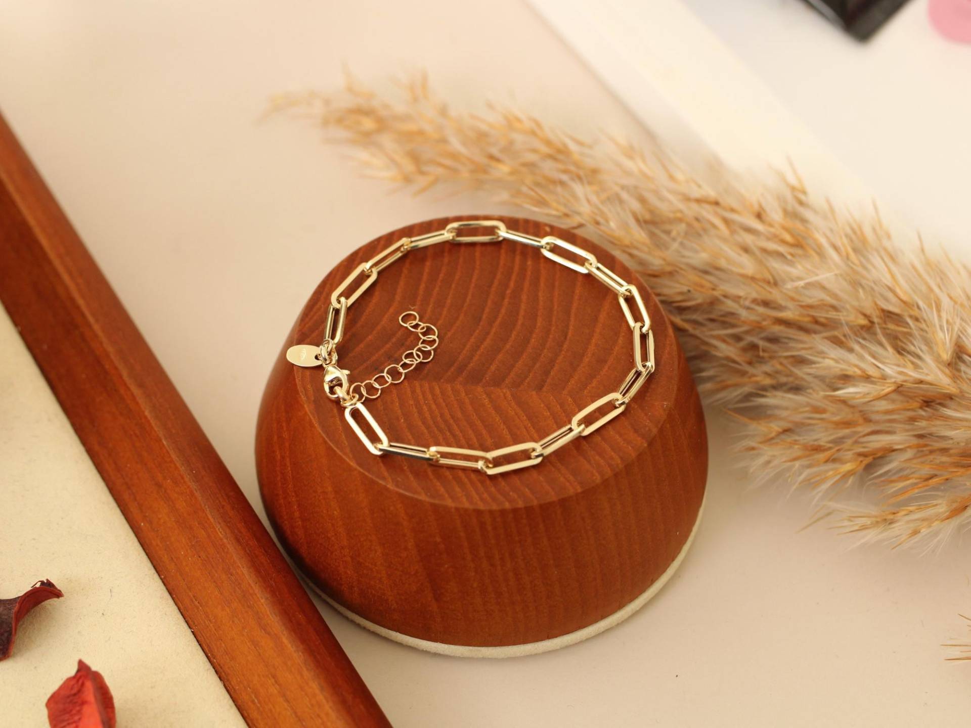 14K Vergoldete Büroklammer Kette | 585 Massiv Gold Gliederarmband Minimalist Schmuck Geschenk Für Sie von JuliaGoldnerStore