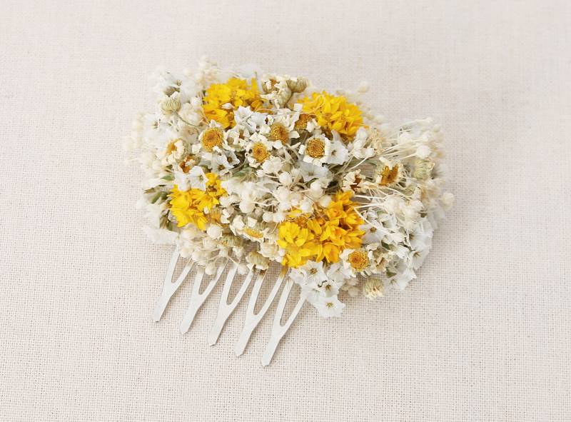 Haarkamm Metall Serie Extra Zart Und Dünn Gelb in 2 Größen Erhältlich - Echte Getrocknete Blumen | Maxibrief von JuliaHFlowers