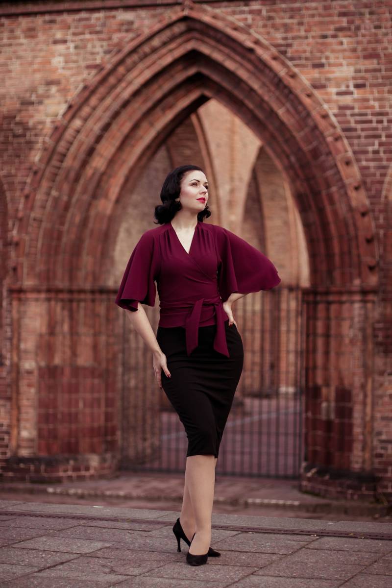 40Er-Jahre Butterfly Bluse Wickelbluse Bordeaux von JuliaSeyfarthMode