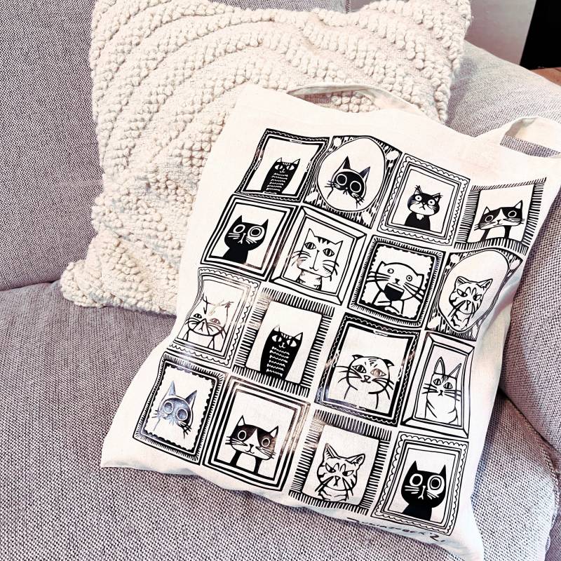 Cat Family Tote Bag, Cats, Art, Screen Printing, Handmade Cat Family Tote Bag, Cats, Art, Screen Printing, Handmade von JuliaSobekArt