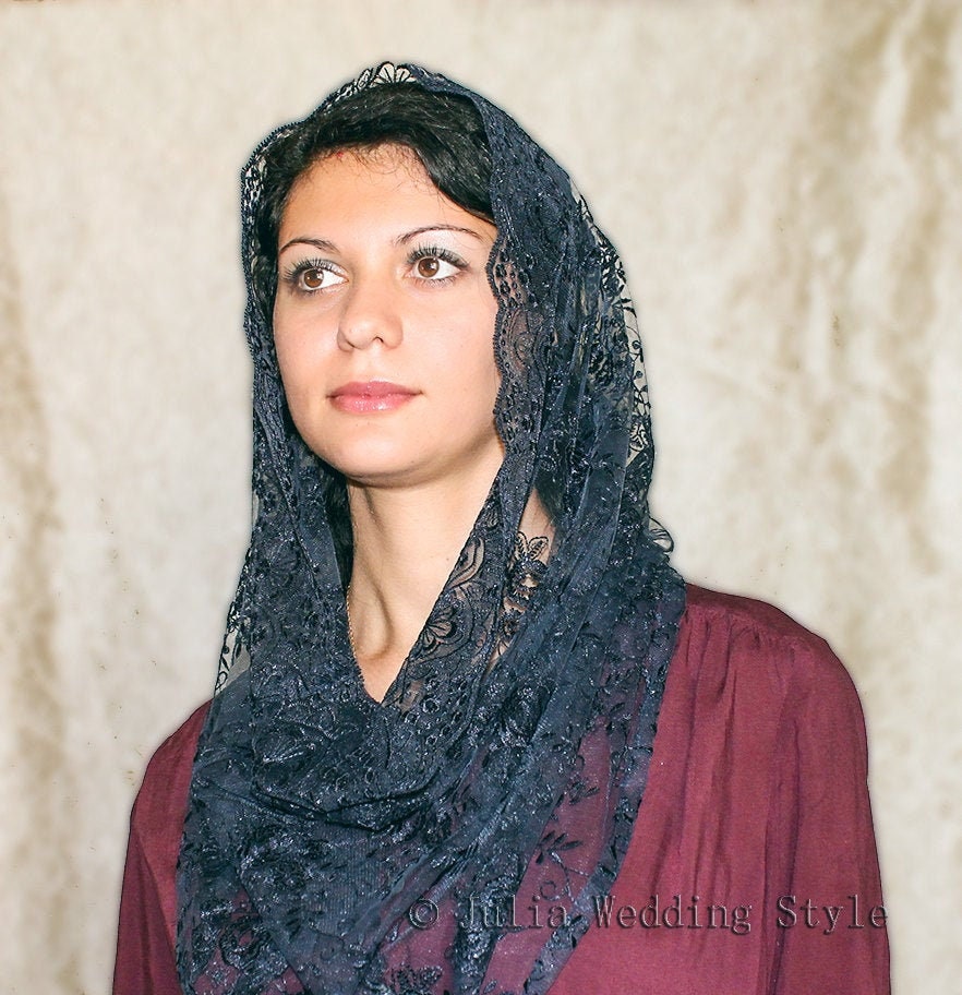 Blauer Schleier Christliche Kopfbedeckung Mantilla von JuliaWeddingStyle