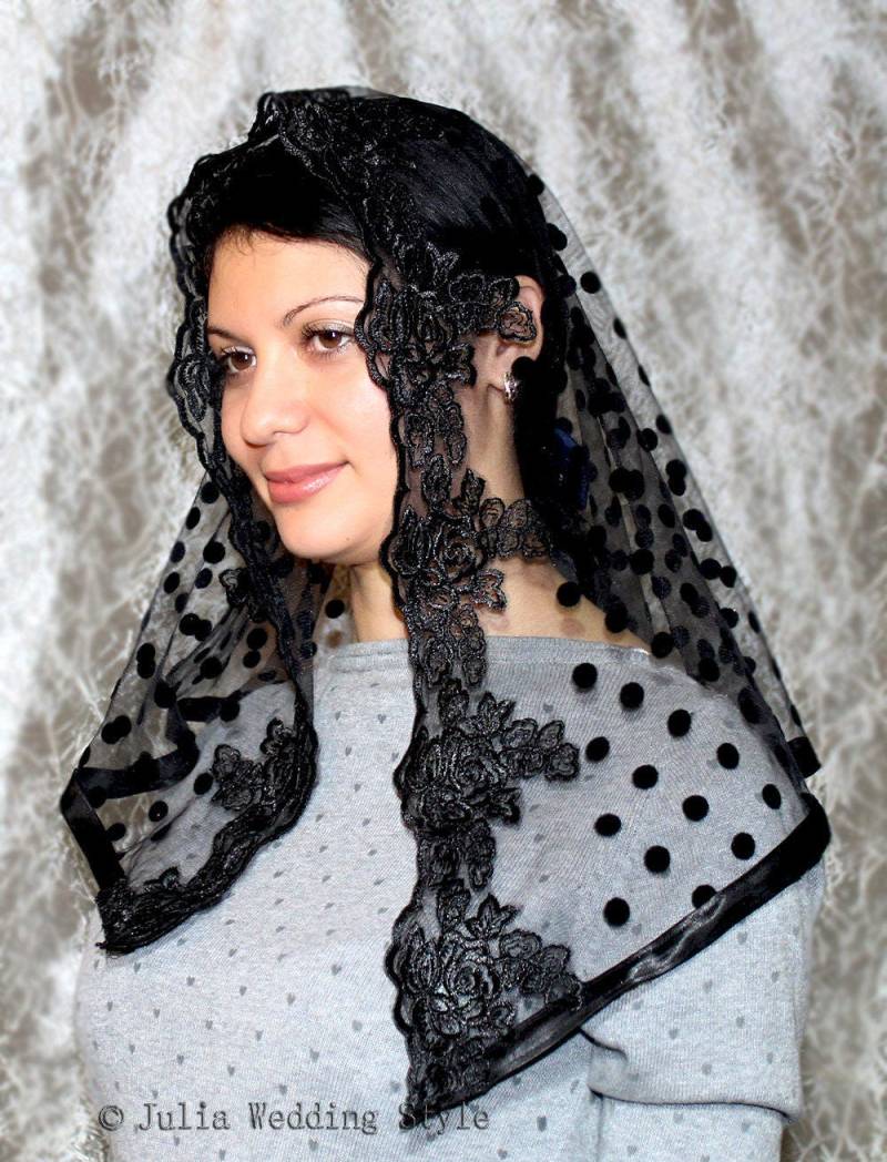 Geschenk Für Mutter Tag Schwarzer Schleier Spitze Kopfbedeckung Schwarze Mantilla Halbkreis Kirche Katholisch Zubehör von JuliaWeddingStyle