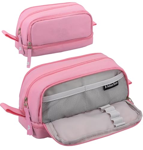 Julian Ross 4-in-1 Federmäppchen mit 4 Fächern für Schule oder Freizeit, Kosmetiktasche für Mädchen, Stifteköcher für Kinder, mehrere Fächer, Rosa, Mäppchen von Julian Ross