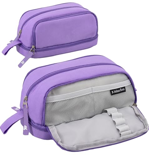 Julian Ross 4-in-1 Federmäppchen mit 4 Fächern für Schule oder Freizeit, Kosmetiktasche für Mädchen, Stifteköcher für Kinder, mehrere Fächer, violett, Mäppchen von Julian Ross