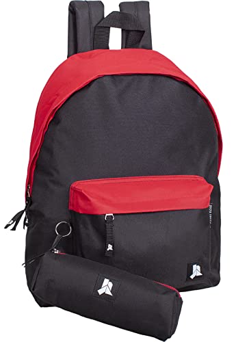 Julian Ross Schwarz Rot Rucksack mit Federmäppchen für Grundschule, Hauptschule und Oberschule für Kinder und Jugendliche, Junge und Mädchen, 41cm, 24L, wasserdichtes Polyester, Freizeit, Reisetasche von Julian Ross