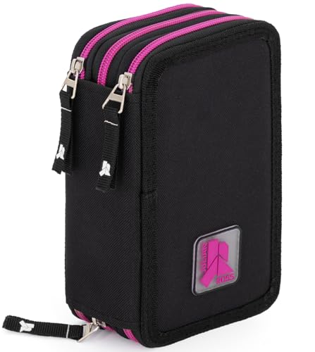 Julian Ross Stylische Mädchen Federmäppchen 3-Fach gefüllt, 45-TLG., Schwarz und Fuchsia, Radierbare Gelstifte, Filzstifte, Buntstifte, Schere, Kleber, Mit Reißverschlussfächern von Julian Ross