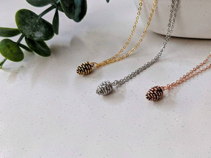 Rose Gold Silber Pinecone Nur Halskette | Herbst Zierliche Minimal Einfache Schmuck von JuliannaCreationsCo