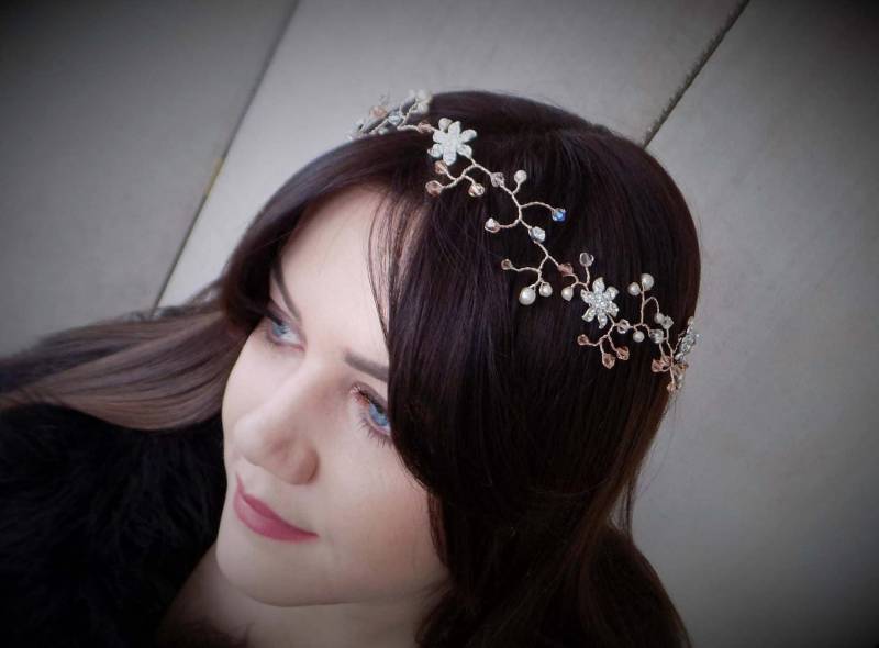 Rose Gold Swarovski Crystal Pearl & Diamante Lange Blumenranke Rose Gold Swarovski Crystal Pearl & Diamante Lange Blumenranke von JuliannaLockett