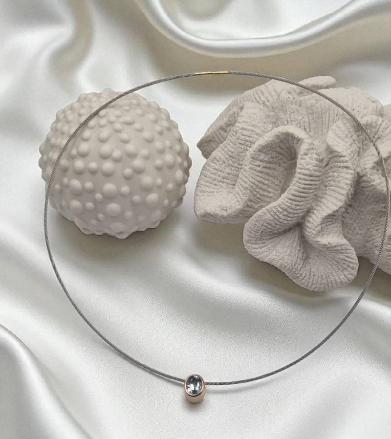 585 14K Gold Gelbgold Ovaler Aquamarin Mit Edelstahlcollier Bajonettverschluss 45cm von JuliasJewelryJJ