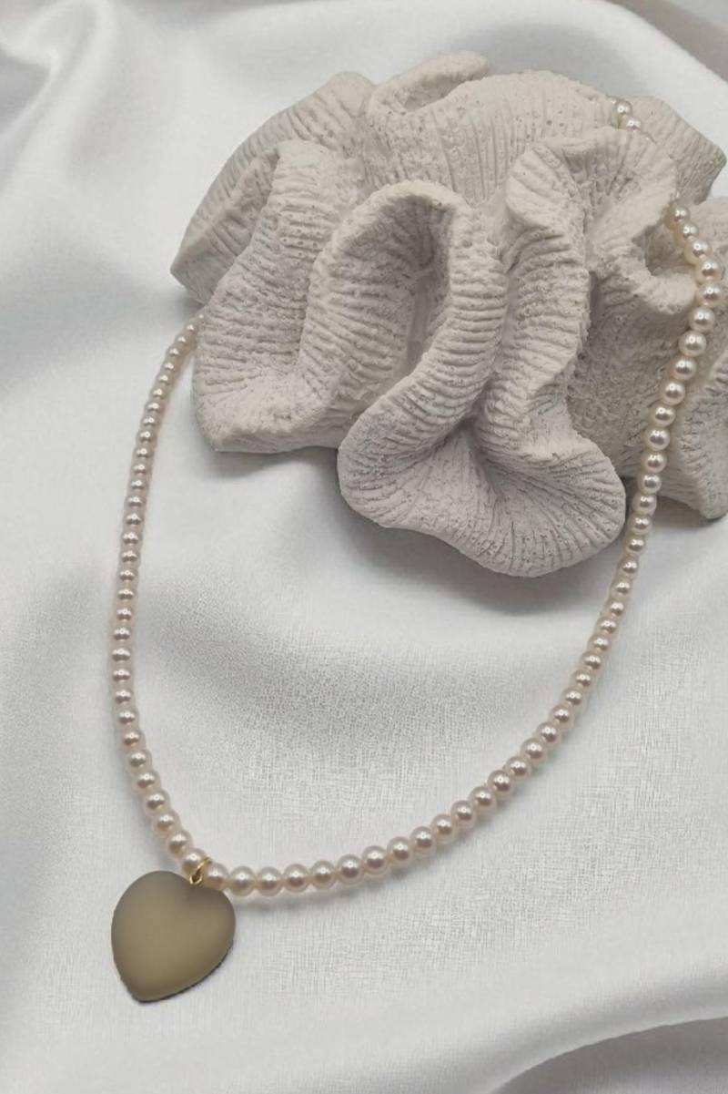 Anhänger Herz Aus Echtem Lemon-Citrin Mit Echter Süßwasserperlenkette in 925 Sterling Silber Vergoldet von JuliasJewelryJJ