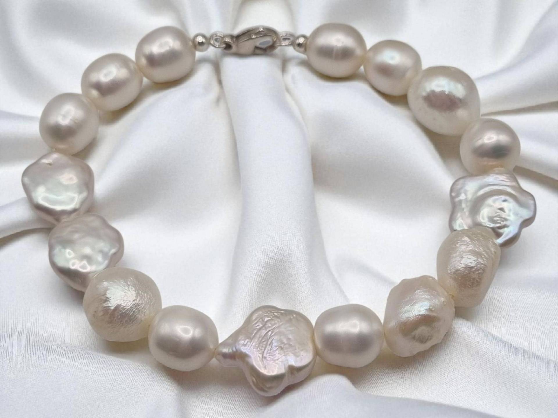 Armband Aus Echten Süßwasserperlen Weiß 20cm in 925 Sterling Silber von JuliasJewelryJJ