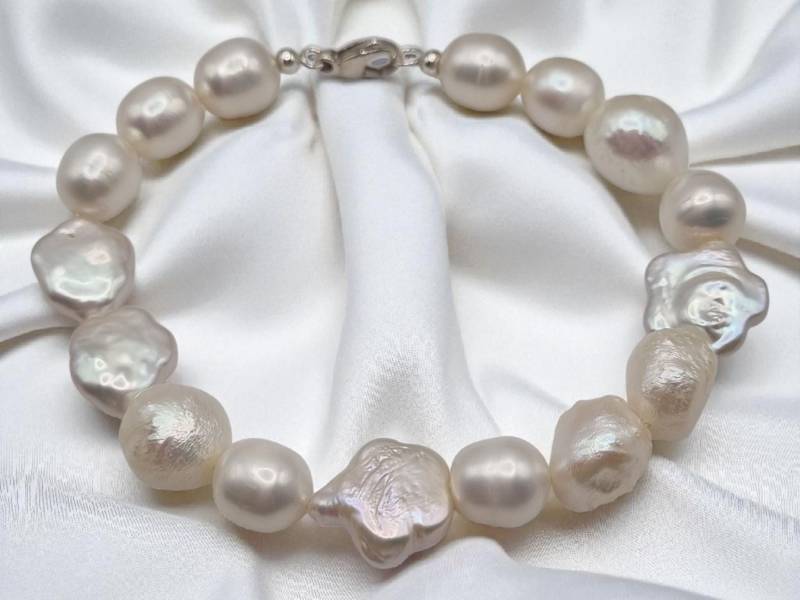 Armband Aus Echten Süßwasserperlen Weiß 20cm in 925 Sterling Silber von JuliasJewelryJJ