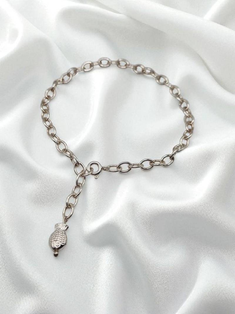 Armband Aus Weitankerkette Mit Kleinem Fisch in 925 Sterling Silber von JuliasJewelryJJ