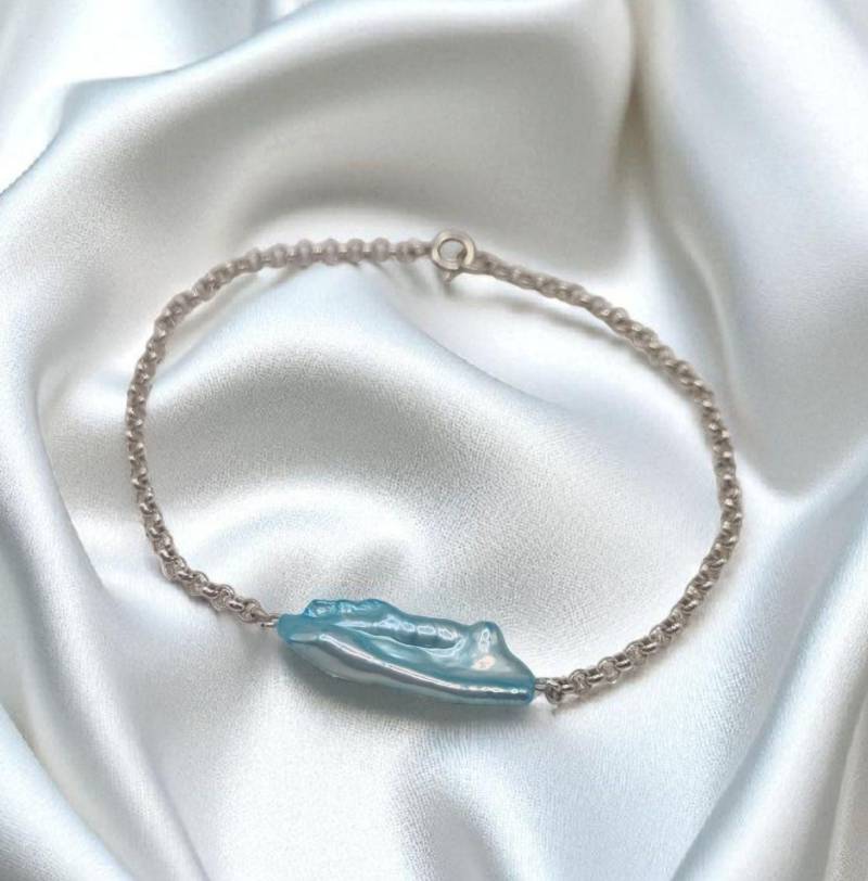 Armband Erbskette Mit Echter Süßwasserperle Keshi Blau 925 Sterling Silber von JuliasJewelryJJ