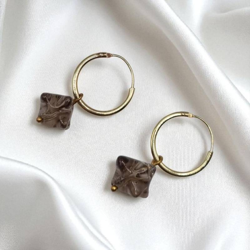 Creolen Mit Rauchquarz Außergewöhnlich Geschliffen in 925 Sterling Silber Vergoldet von JuliasJewelryJJ