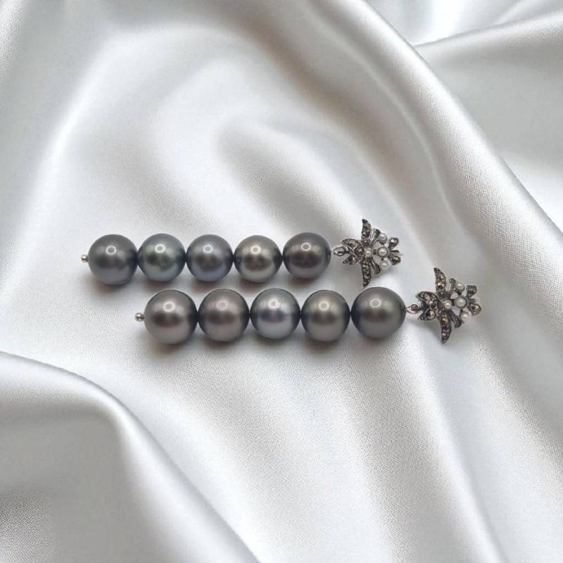 Echte Tahitiperlen Ohrringe Mit Echtem Markasit in 925 Sterling Silber von JuliasJewelryJJ