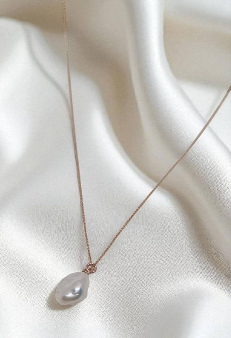 Keshi Perle Anhänger Halskette in 925 Sterling Silber Rotvergoldet von JuliasJewelryJJ