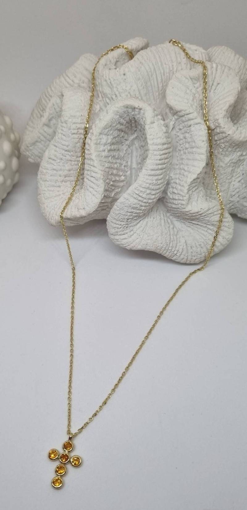 Kreuz Cubic Zirkonia Orange Rund in 925 Sterling Silber Vergoldet Mit Kette Kommunion Konfirmation Taufe von JuliasJewelryJJ