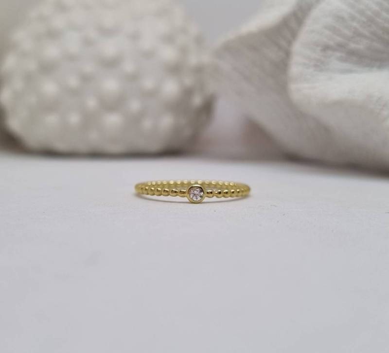 Kugelring 1, 5mm Mit Cubic Zirkonia in 925 Sterling Silber Vergoldet Verlobungsring Brautschmuck Hochzeit von JuliasJewelryJJ