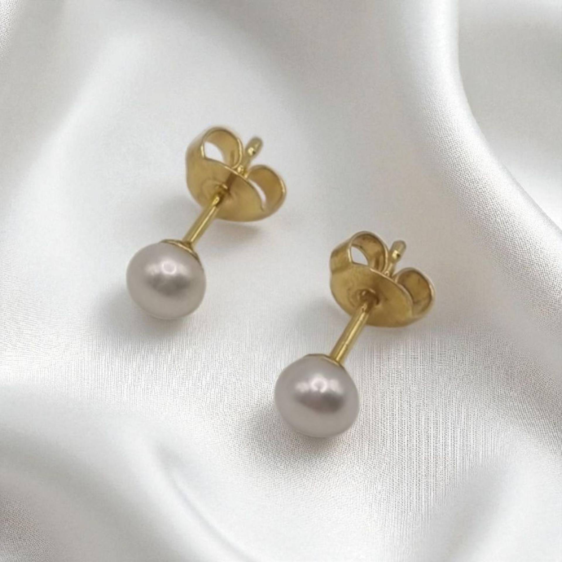 Mini Ohrstecker Echte Süßwasserperlen Boutons in 925 Sterling Silber Vergoldet von JuliasJewelryJJ