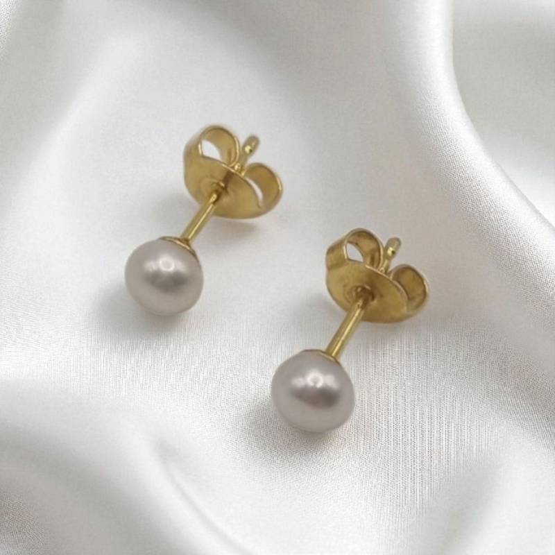 Mini Ohrstecker Echte Süßwasserperlen Boutons in 925 Sterling Silber Vergoldet von JuliasJewelryJJ
