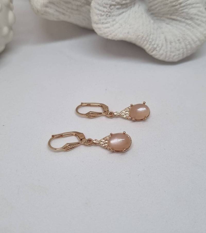 Ohrringe Mondstein Echt Oval Orange in 925 Sterling Silber Rotvergoldet von JuliasJewelryJJ