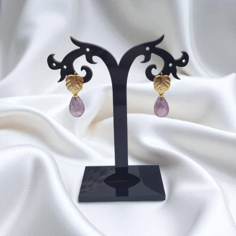 Ohrringe Ohrstecker Monstera Blatt Vergoldet Und 925 Sterling Silber Mit Echten Amethyst Tropfen Pampeln Briolet Facettiert von JuliasJewelryJJ