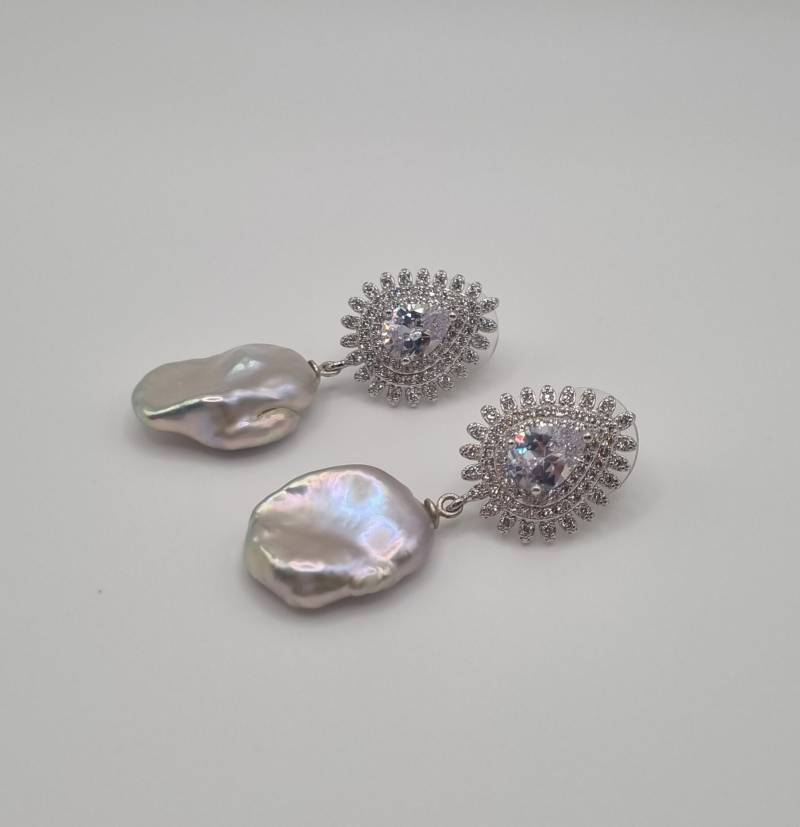 Ohrringe Ohrstecker Süßwasserperlen Und Zirkonia Versilbert 925 Sterling Silber Stecker Hochzeit Brautschmuck von JuliasJewelryJJ