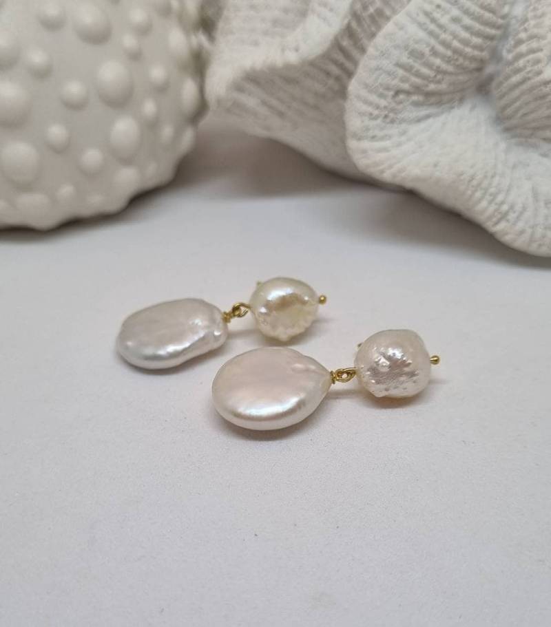 Ohrringe Ohrstecker Tropfen Süßwasserperle in 925 Sterling Silber Vergoldet Brautschmuck Hochzeit von JuliasJewelryJJ