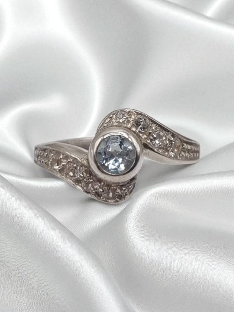 Ring Geschwungen Mit Cubic Zirkonia Und Blautopas in 925 Sterling Silber von JuliasJewelryJJ