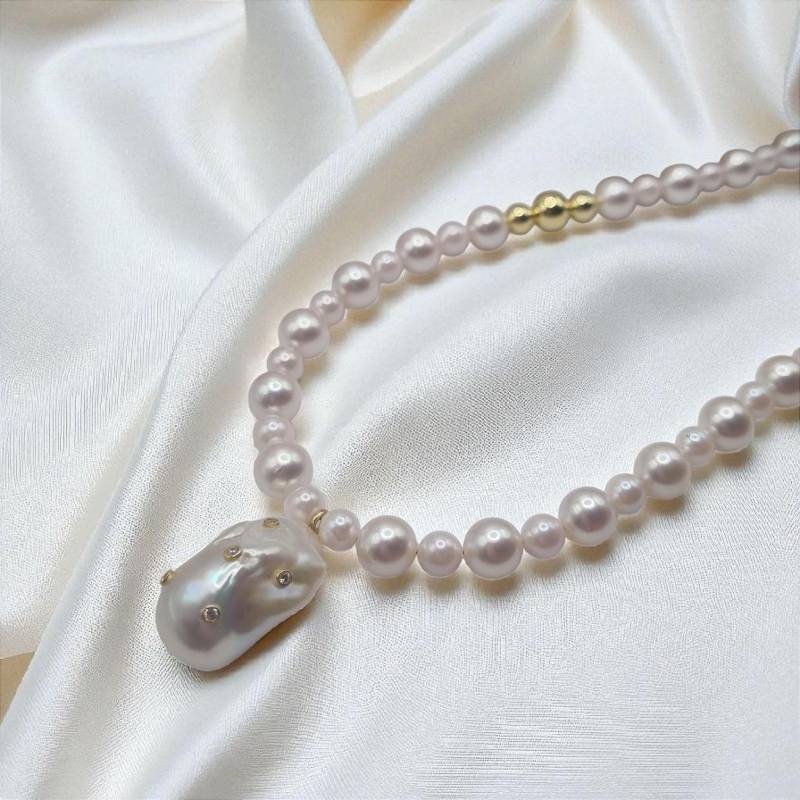 Süßwasserperlen Kette Mit Barockperle Und Zirkonia in 925 Sterling Silber Vergoldet Knebelverschluss von JuliasJewelryJJ