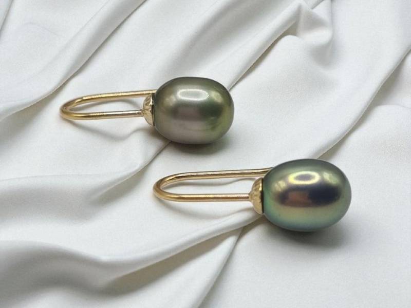 Süßwasserperlen Ohrhänger Kurz Oval Grün 925 Sterling Silber Vergoldet von JuliasJewelryJJ