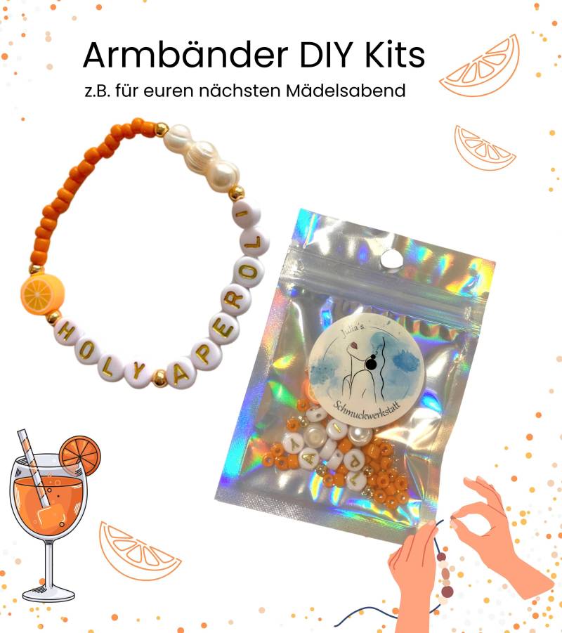 Diy Kit Für 4, 5, 6 Oder 7 Armbänder Euren Mädeslabend, Holy Aperoli, Aperollin Armband Freundschaftsarmband, Mit Orange von JuliasSchmuckwerke