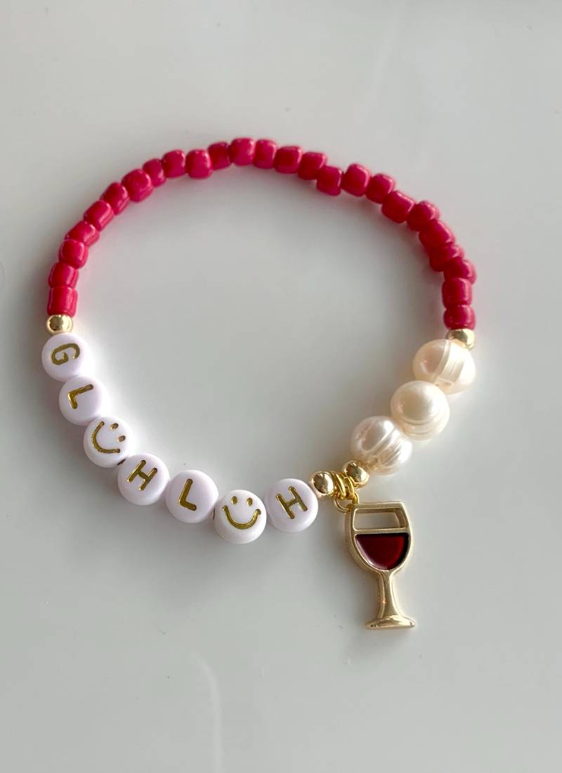 Glühwein, Glühlüh Armband, Freundschaftsarmband, Geschenk Für Freundin, Mama, Rot, Gold, Weiß, Armband Die Vorweihnachtszeit von JuliasSchmuckwerke