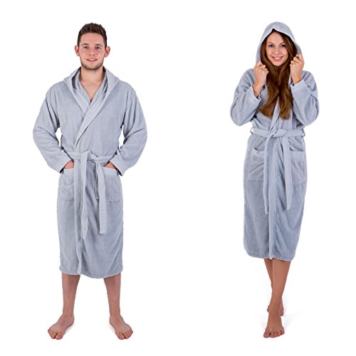 Julie Julsen Flauschiger Bademantel für Damen & Herren in den Größen S-XXXL und aktuellen Farben - Saunamantel Morgenmantel Baumwolle Kapuze Silber M von Julie Julsen