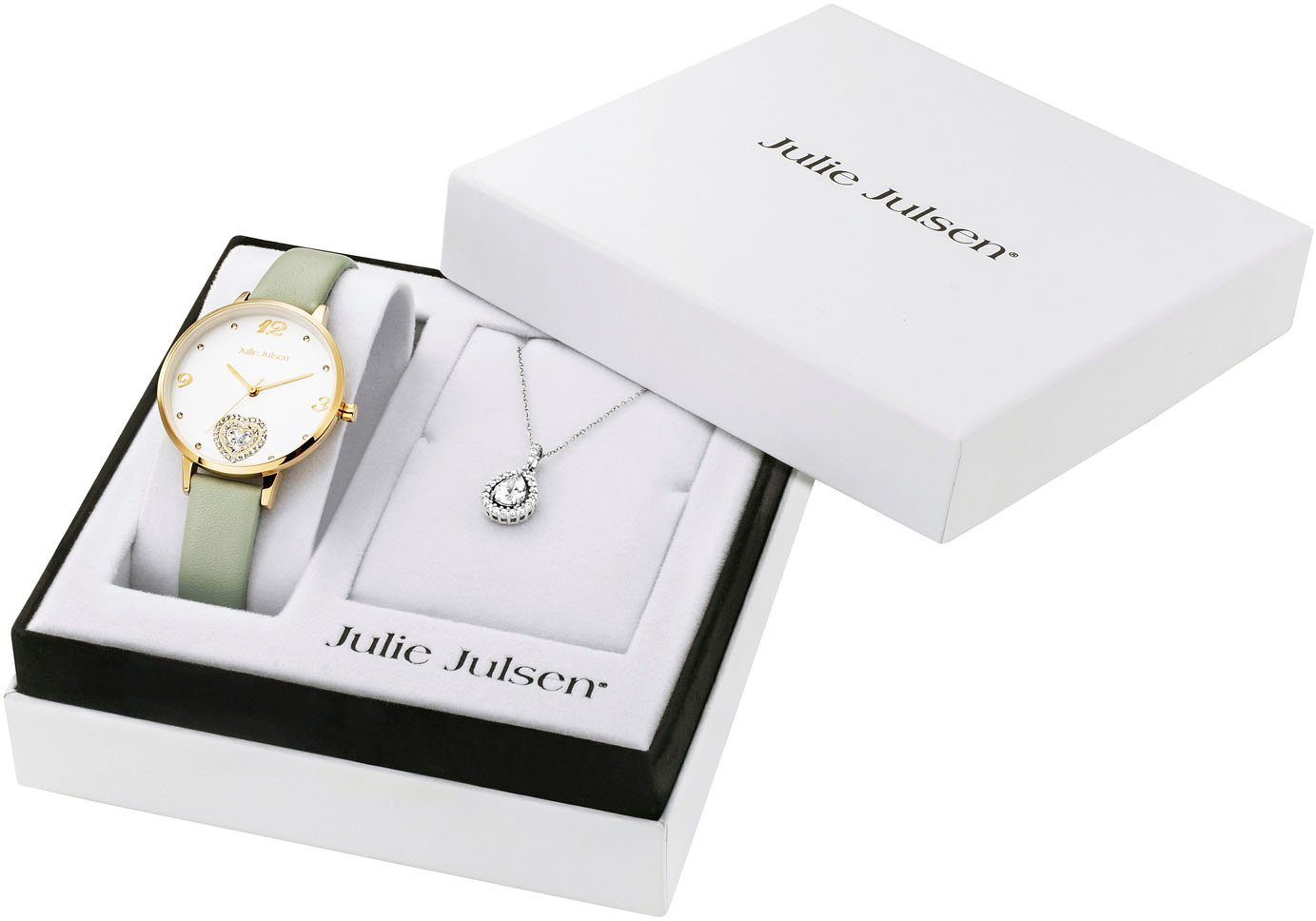 Julie Julsen Quarzuhr Julie Julsen Heart Drop Gold Set, JJW2105YGL-SET, (Set, 2-tlg., mit dazu passender Kette), ideal auch als Geschenk, Herz, Glitzer von Julie Julsen