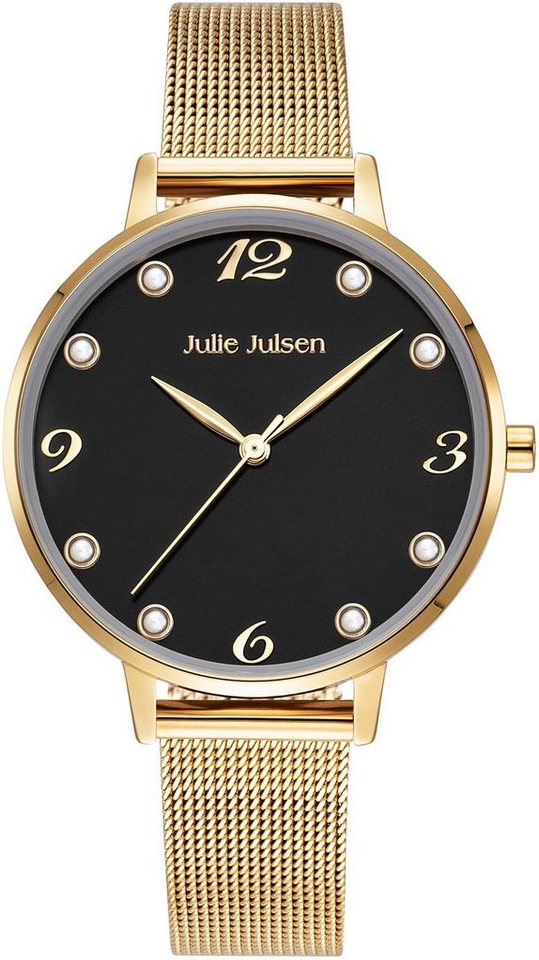 Julie Julsen Quarzuhr Julie Julsen Pearl Gold Black, JJW1011YGME-S, Perlen von Julie Julsen