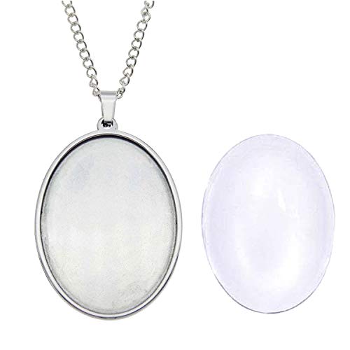 Julie Wang 10 Sätze Edelstahl Lünette Tablett Anhänger mit Glascabochons und Kette für Harz Foto Schmuck Halskette, Oval 25x18mm Julie Wang 10 Sätze Edelstahl Lünette Tablett Anhänger mit Glascabochons und Kette für Harz Foto Schmuck Halskette, Oval 25x18mm von Julie Wang