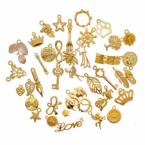 Julie Wang 100 STÜCKE Goldfarbene Charms Gemischte Blatt-Stern-Anhänger Für Armbänder, Ohrringe, Halsketten Julie Wang 100 STÜCKE Goldfarbene Charms Gemischte Blatt-Stern-Anhänger Für Armbänder, Ohrringe, Halsketten von Julie Wang