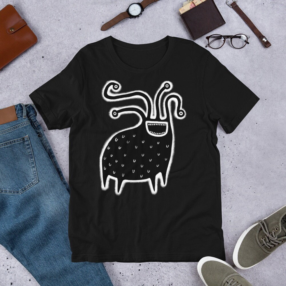 Gerade Schnitt T-Shirt Monster Shirt Folk Kunst Druck Schrullig Niedlich Geburtstag Housewarming Geschenke Lustig Alien Gruselige Augapfel Shirts von JulieFitzGeraldArt