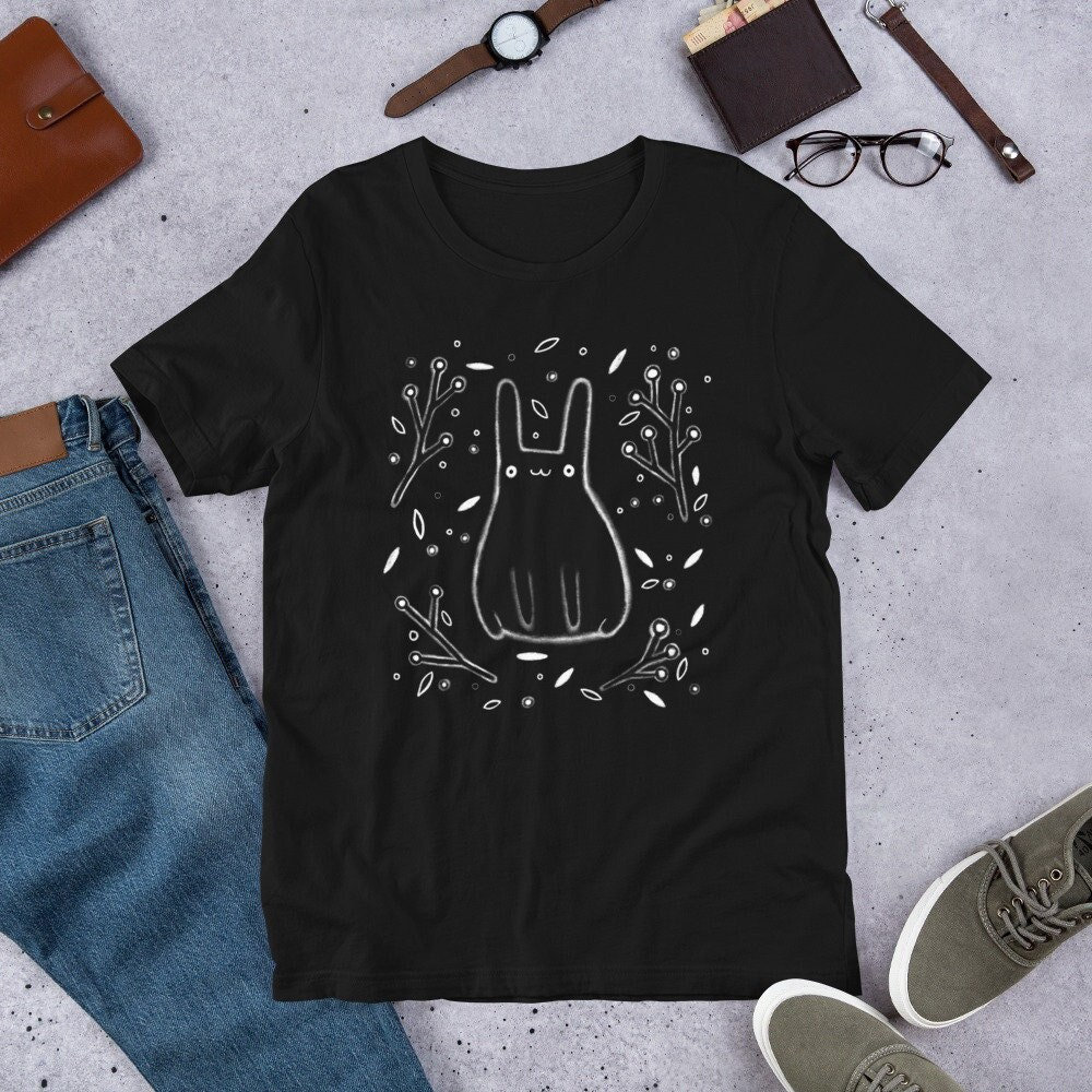 Gerade Schnitt T-Shirt Schwarzes Kaninchen Shirt Folk Kunst Druck Geburtstag Housewarming Geschenke Lustige Shirts Geschenk Niedliche Schräge von JulieFitzGeraldArt